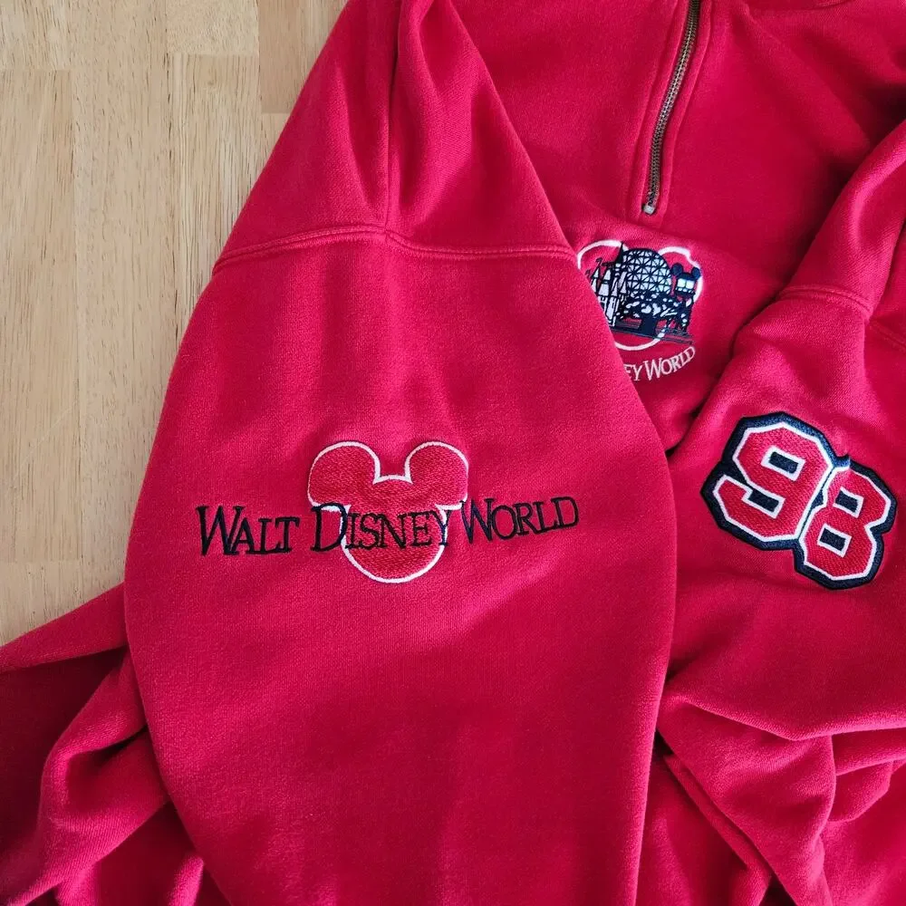 Walt Disney World VTG 1998 Quarter Zip Pullover Sweatshirt Red sz XXL